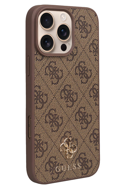 Guess Classic 4G Logolu iPhone 16 Pro Max Magsafe Uyumlu Kılıf Kahverengi