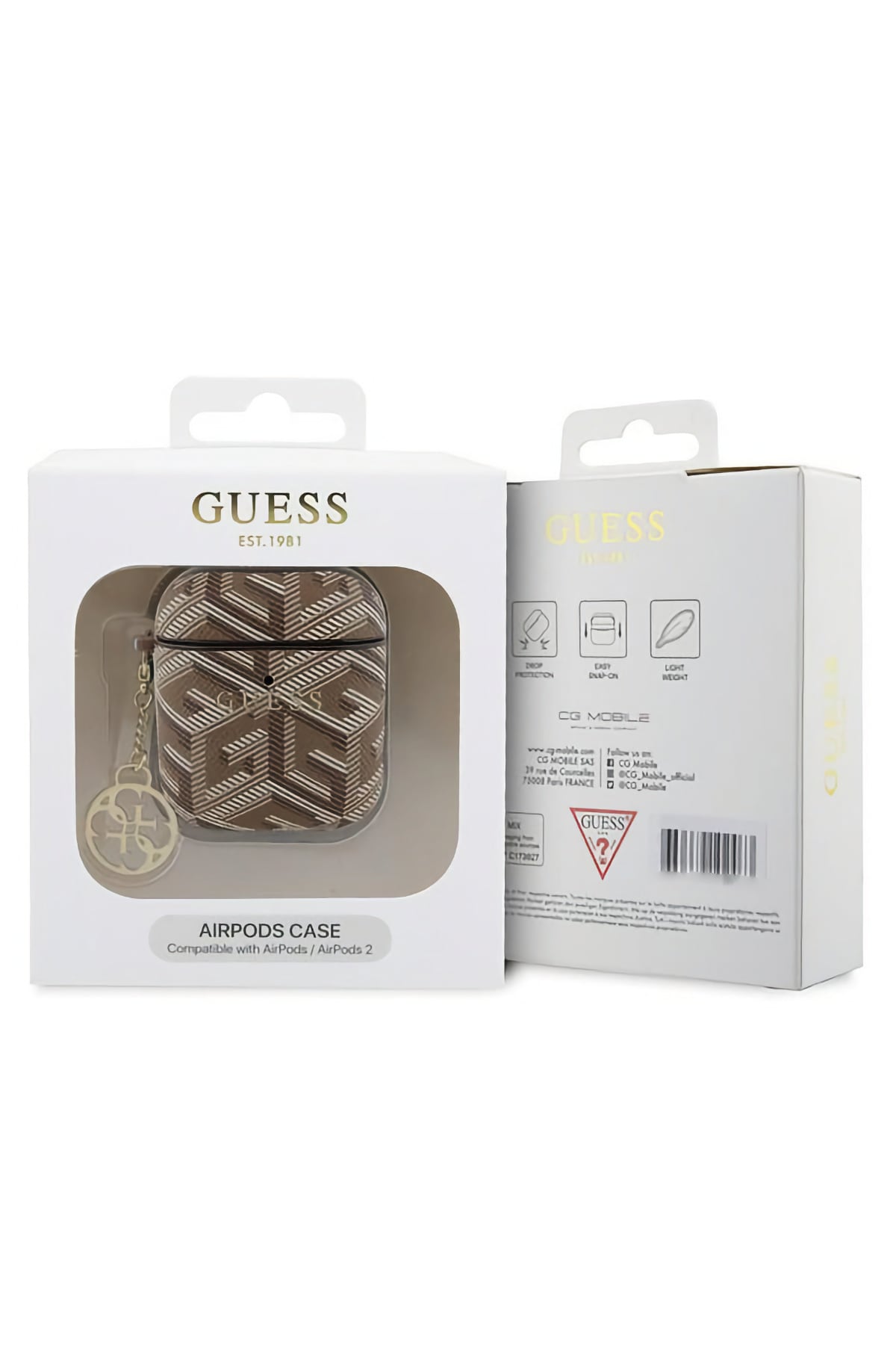 Guess Apple Airpods 2. Nesil Uyumlu Kılıf G Cube Süs Zincirli Kahverengi