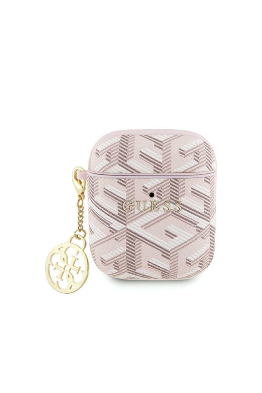 Guess Apple Airpods 3. Nesil Uyumlu Kılıf G Cube Desenli Süs Zincirli Pembe