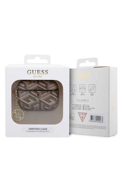 Guess Apple Airpods Pro 2. Nesil Uyumlu Kılıf G Cube Süs Zincirli Kahverengi