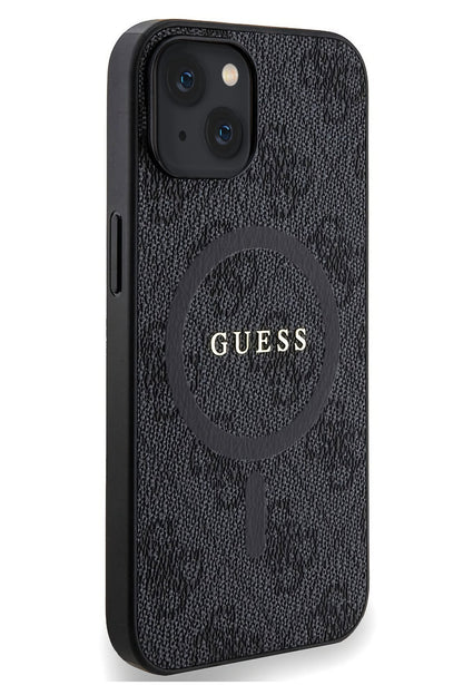 Guess iPhone 15 Magsafe Uyumlu 4G Desenli Kılıf Siyah
