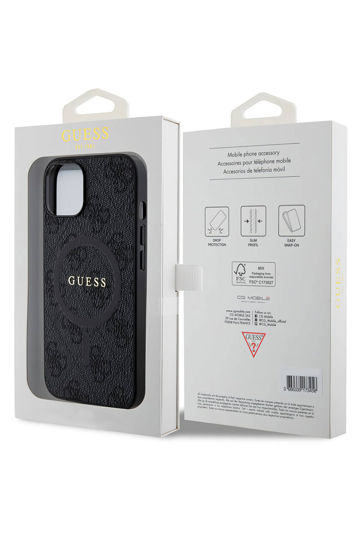 Guess iPhone 15 Magsafe Uyumlu 4G Desenli Kılıf Siyah