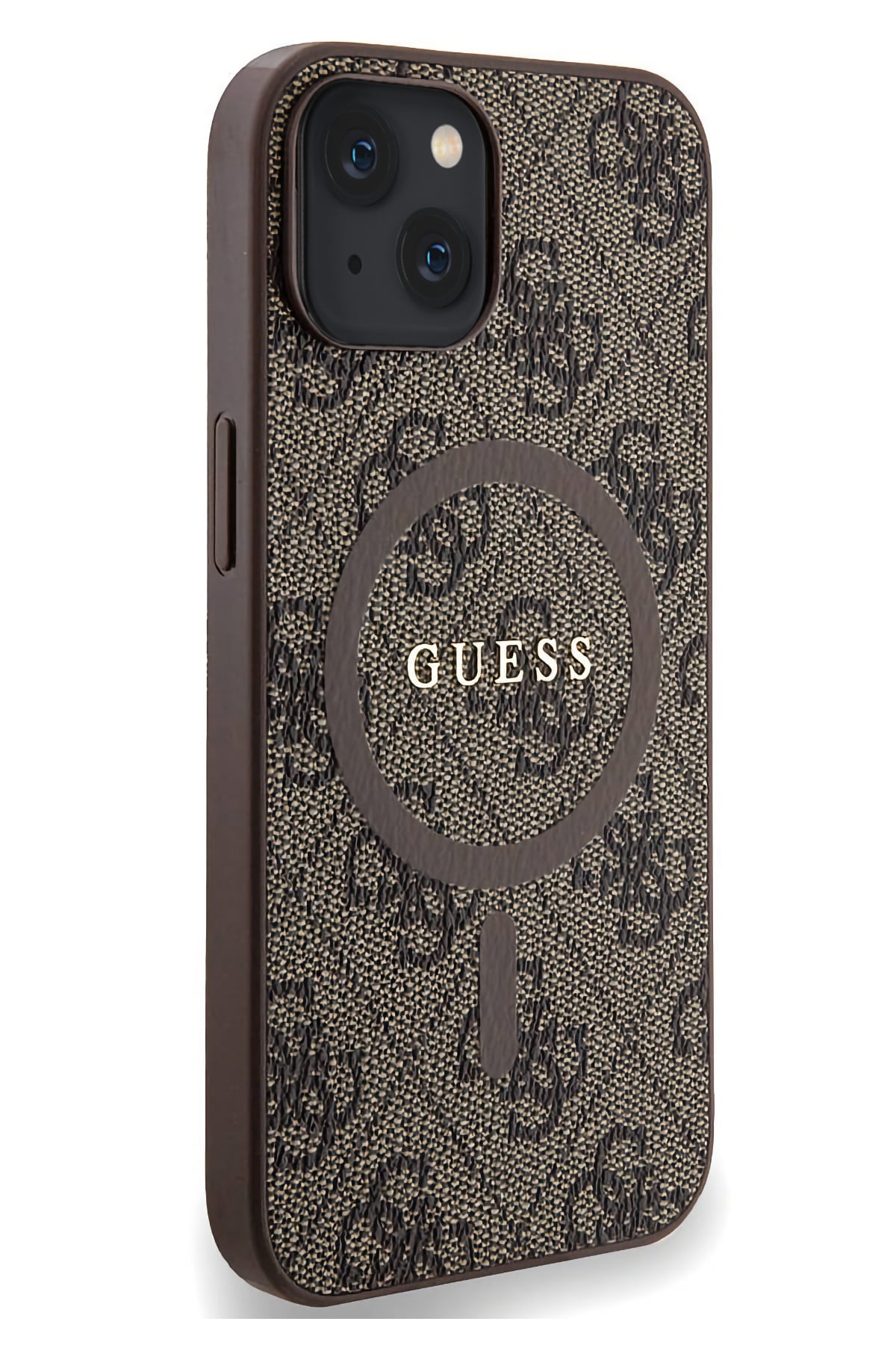 Guess iPhone 15 Magsafe Uyumlu 4G Desenli Kılıf Kahverengi