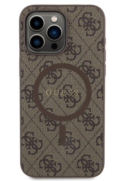 Guess iPhone 14 Pro Magsafe Uyumlu 4G Desenli Kılıf Kahverengi