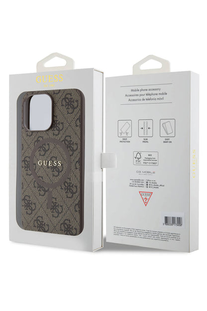 Guess iPhone 14 Pro Magsafe Uyumlu 4G Desenli Kılıf Kahverengi