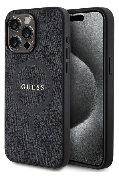 Guess iPhone 14 Pro Magsafe Uyumlu 4G Desenli Kılıf Siyah