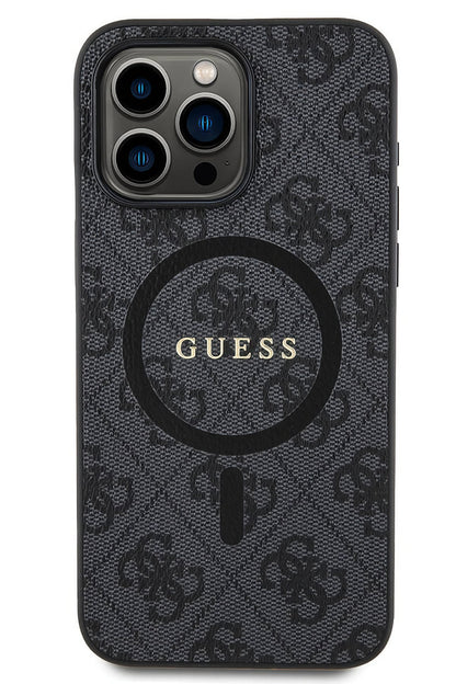 Guess iPhone 14 Pro Max Magsafe Uyumlu 4G Desenli Kılıf Siyah
