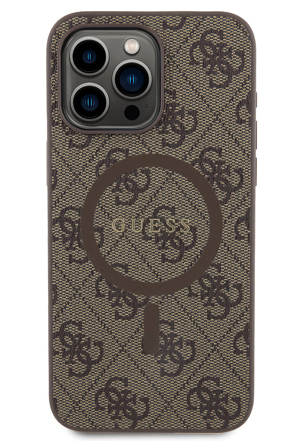 Guess iPhone 14 Pro Max Magsafe Uyumlu 4G Desenli Kılıf Kahverengi