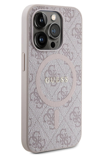 Guess iPhone 14 Pro Max Magsafe Uyumlu 4G Desenli Kılıf Pembe