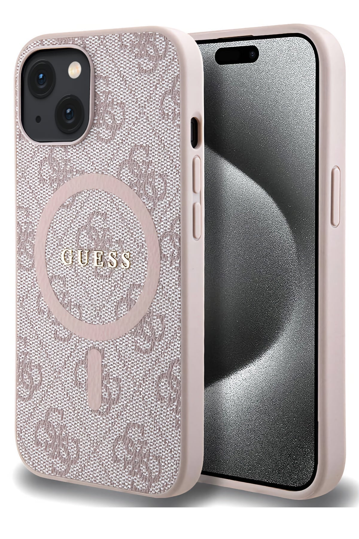 Guess iPhone 15 Magsafe Uyumlu 4G Desenli Kılıf Pembe