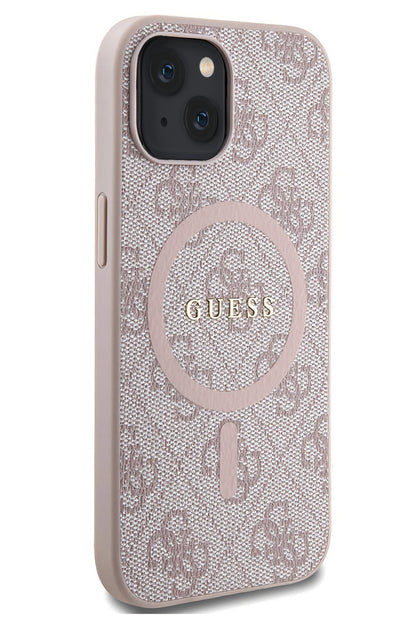 Guess iPhone 15 Magsafe Uyumlu 4G Desenli Kılıf Pembe