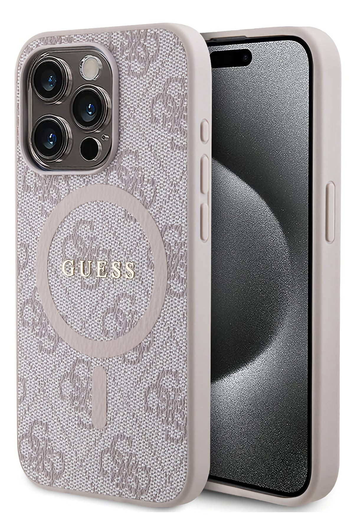 Guess iPhone 14 Pro Magsafe Uyumlu 4G Desenli Kılıf Pembe