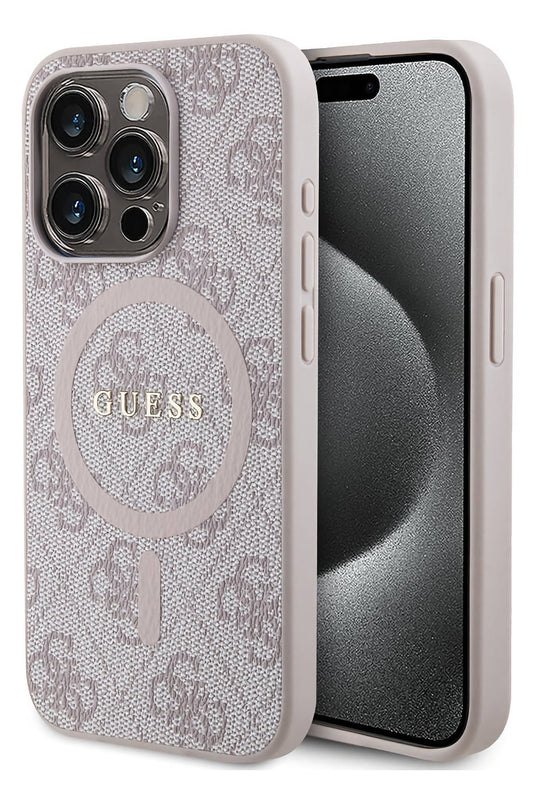 Guess iPhone 14 Pro Magsafe Uyumlu 4G Desenli Kılıf Pembe