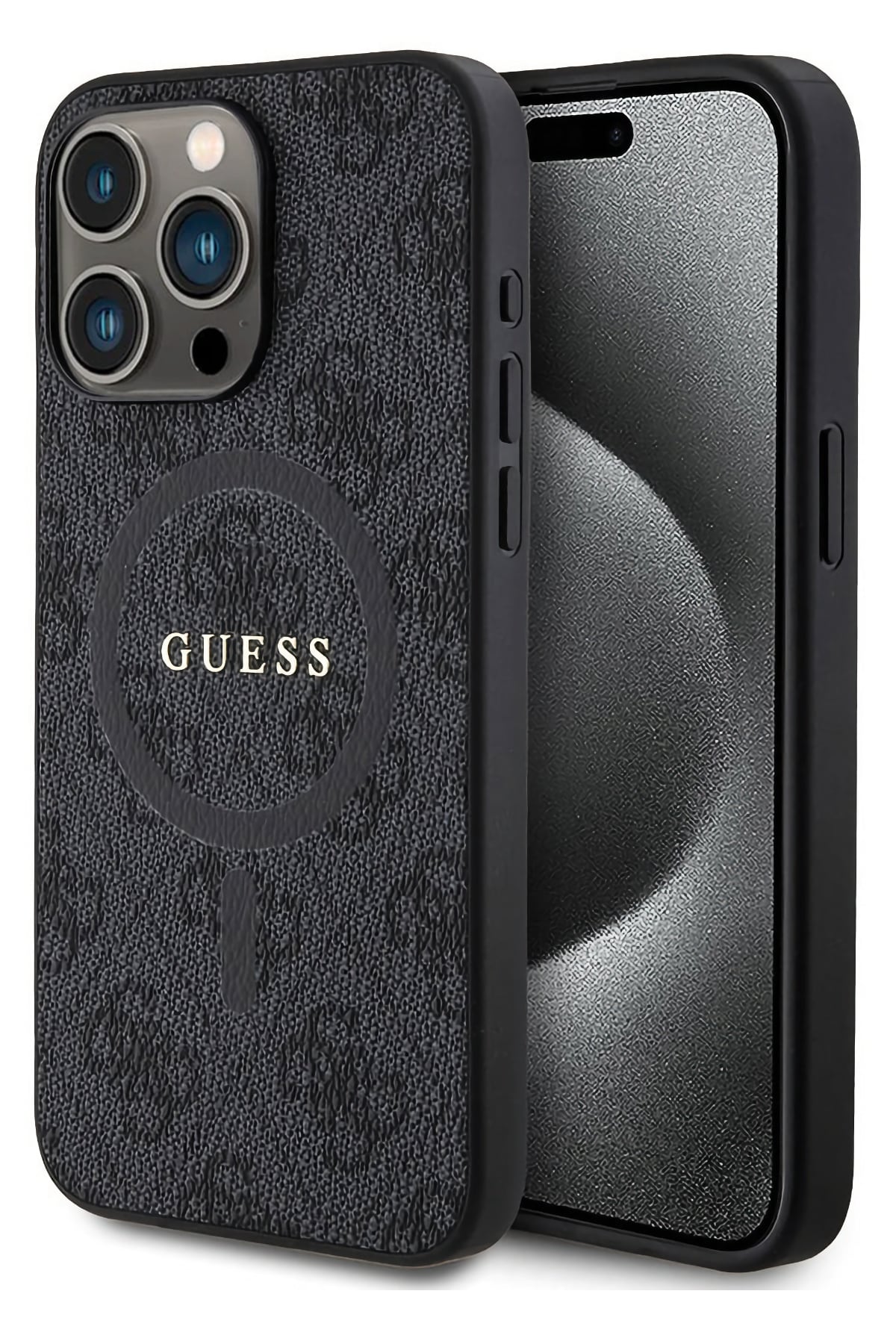 Guess iPhone 15 Pro Magsafe Uyumlu 4G Desenli Kılıf Siyah