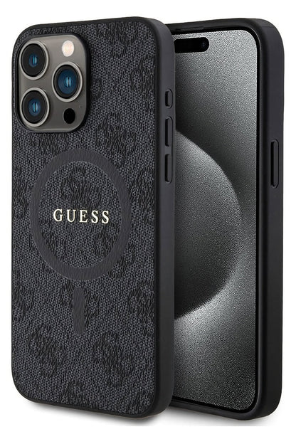 Guess iPhone 15 Pro Magsafe Uyumlu 4G Desenli Kılıf Siyah