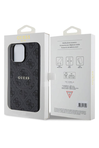 Guess iPhone 15 Pro Magsafe Uyumlu 4G Desenli Kılıf Siyah