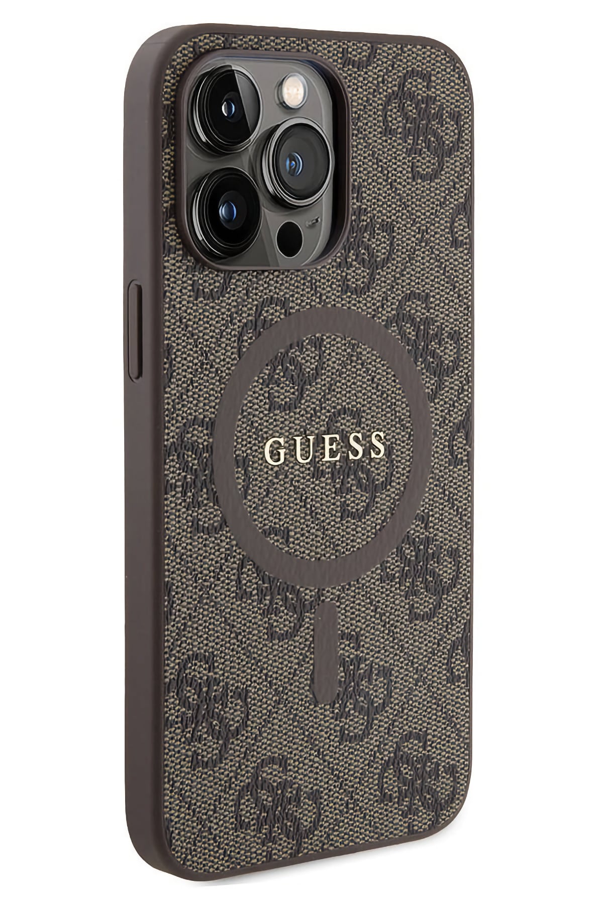 Guess iPhone 15 Pro Magsafe Uyumlu 4G Desenli Kılıf Kahverengi