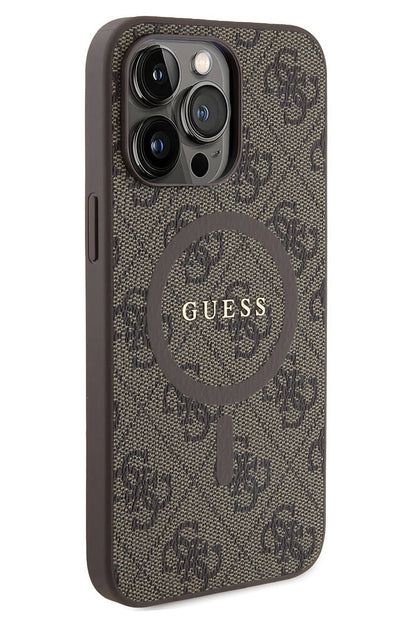 Guess iPhone 15 Pro Max Magsafe Uyumlu 4G Desenli Kılıf Kahverengi