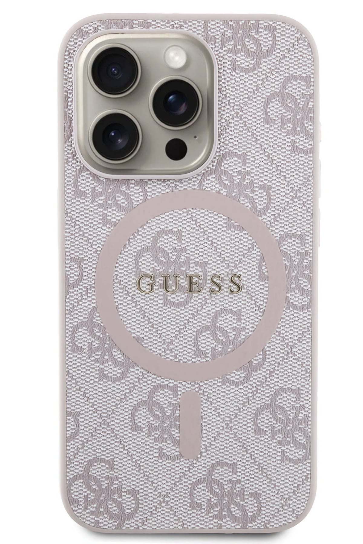 Guess iPhone 15 Pro Max Magsafe Uyumlu 4G Desenli Kılıf Pembe
