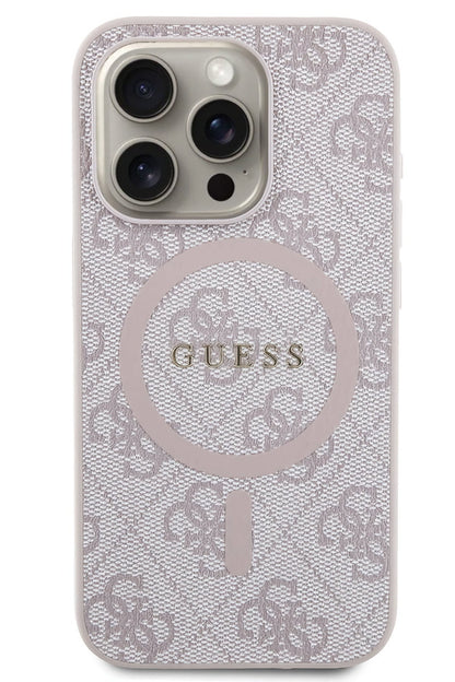 Guess iPhone 15 Pro Max Magsafe Uyumlu 4G Desenli Kılıf Pembe