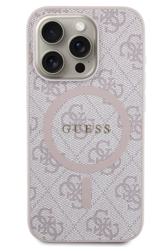 Guess iPhone 15 Pro Max Magsafe Uyumlu 4G Desenli Kılıf Pembe