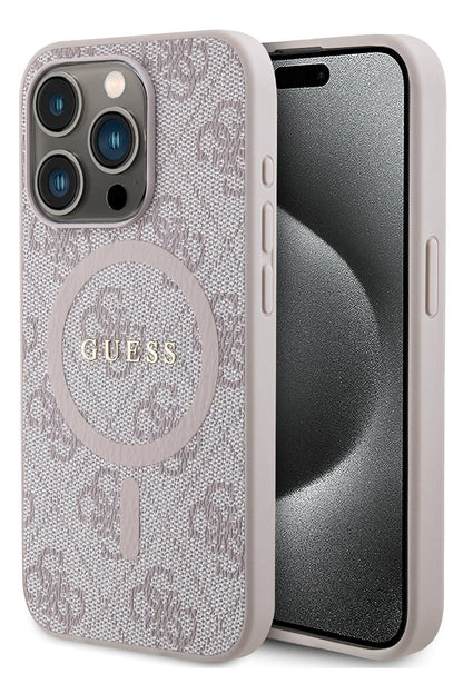 Guess iPhone 15 Pro Max Magsafe Uyumlu 4G Desenli Kılıf Pembe