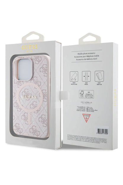 Guess iPhone 15 Pro Max Magsafe Uyumlu 4G Desenli Kılıf Pembe