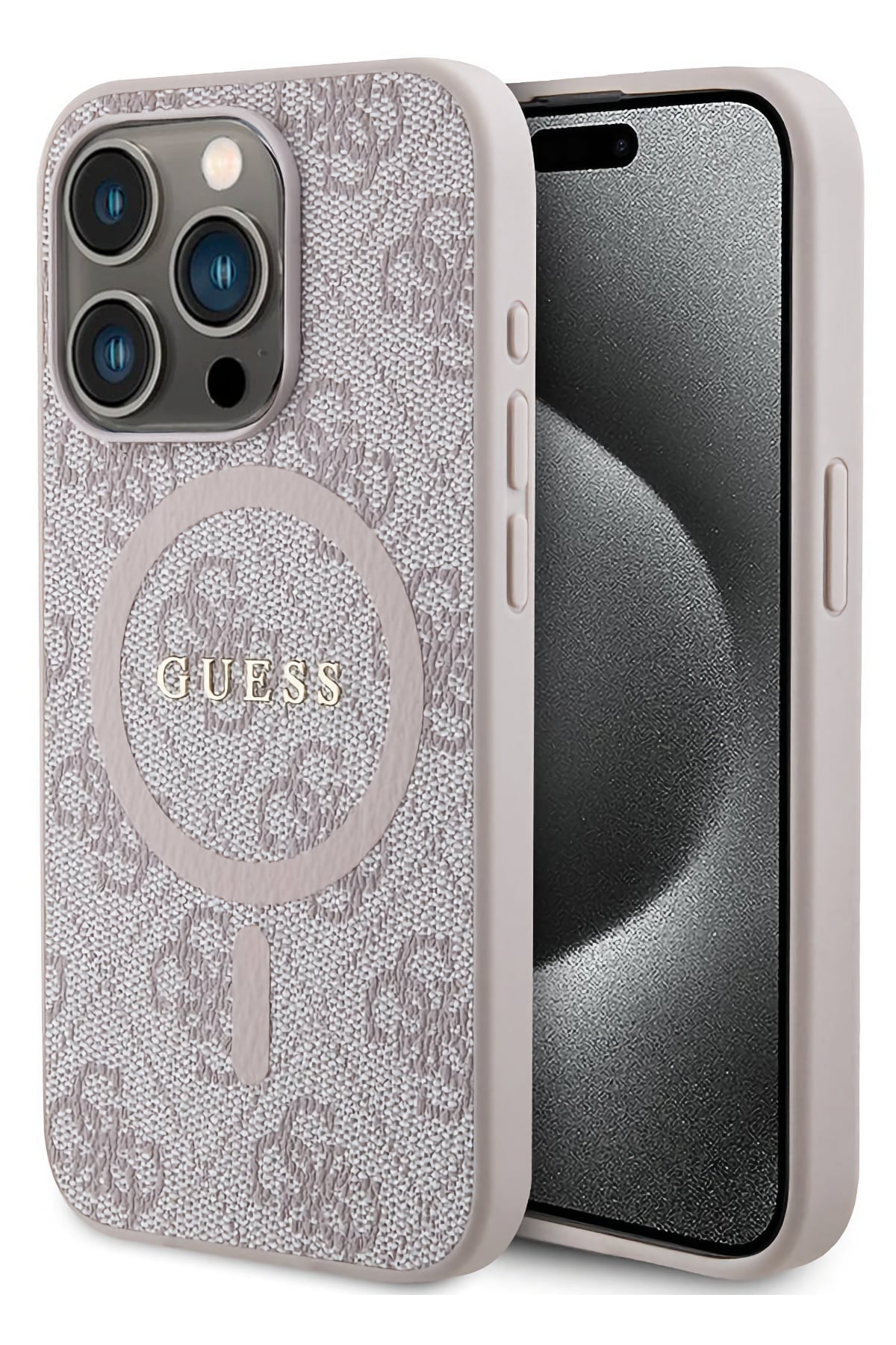 Guess iPhone 15 Pro Magsafe Uyumlu 4G Desenli Kılıf Pembe