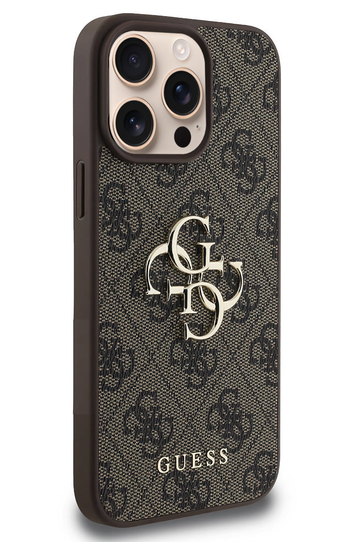 Guess iPhone 13 Pro Max Uyumlu 4G Logolu Deri Kılıf Kahverengi