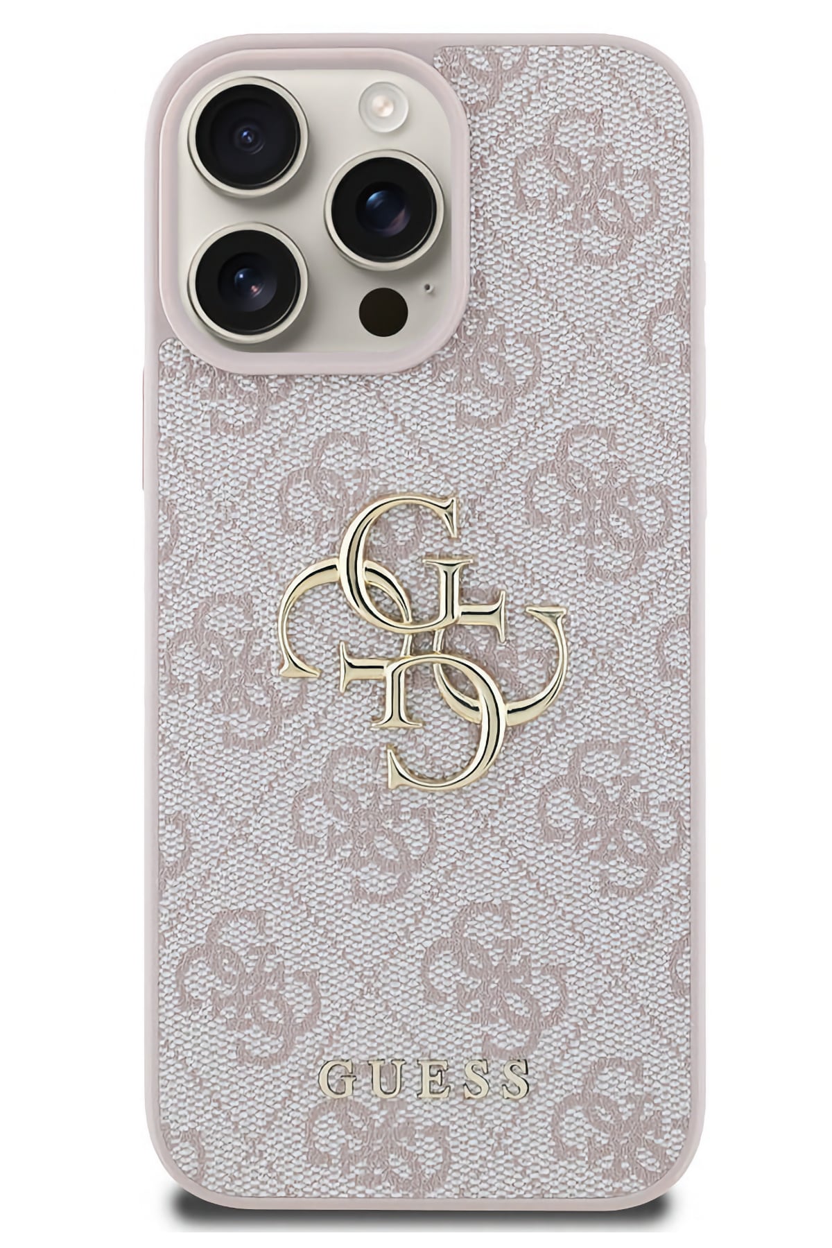 Guess iPhone 13 Pro Max Uyumlu 4G Logolu Deri Kılıf Pembe