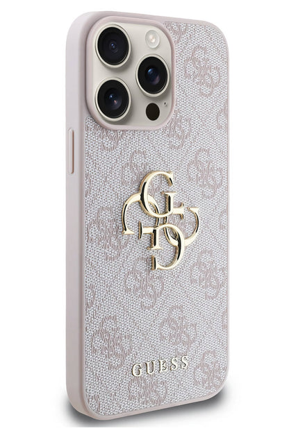 Guess iPhone 13 Pro Uyumlu 4G Logolu Deri Kılıf Pembe