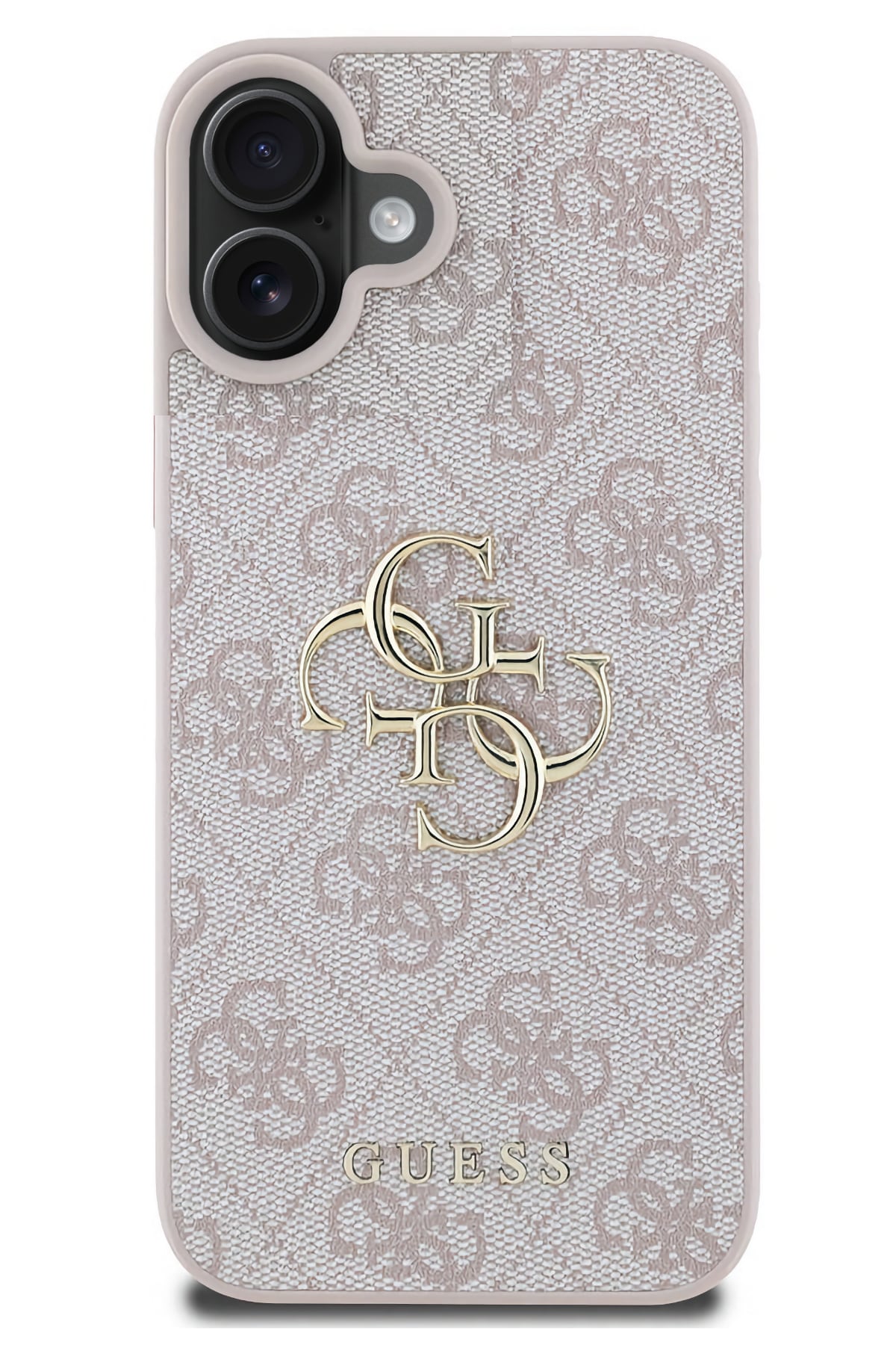 Guess iPhone 16 Plus Uyumlu 4G Logolu Deri Kılıf Pembe
