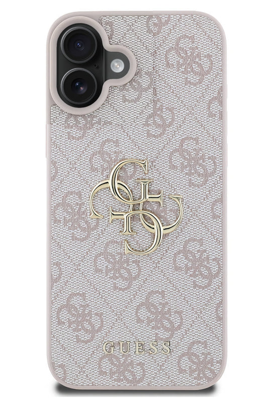 Guess iPhone 16 Plus Uyumlu 4G Logolu Deri Kılıf Pembe