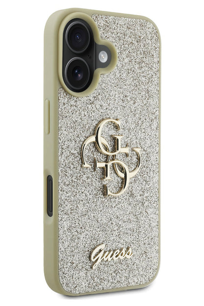 Guess iPhone 16 Plus Uyumlu Glitter 4G Logolu Kılıf Gold