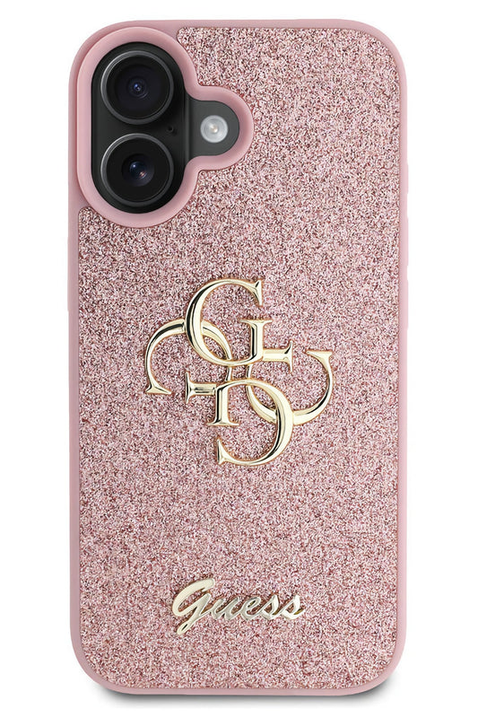 Guess iPhone 16 Plus Uyumlu Glitter 4G Logolu Kılıf Pembe