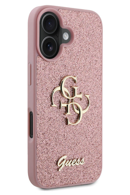 Guess iPhone 16 Plus Uyumlu Glitter 4G Logolu Kılıf Pembe