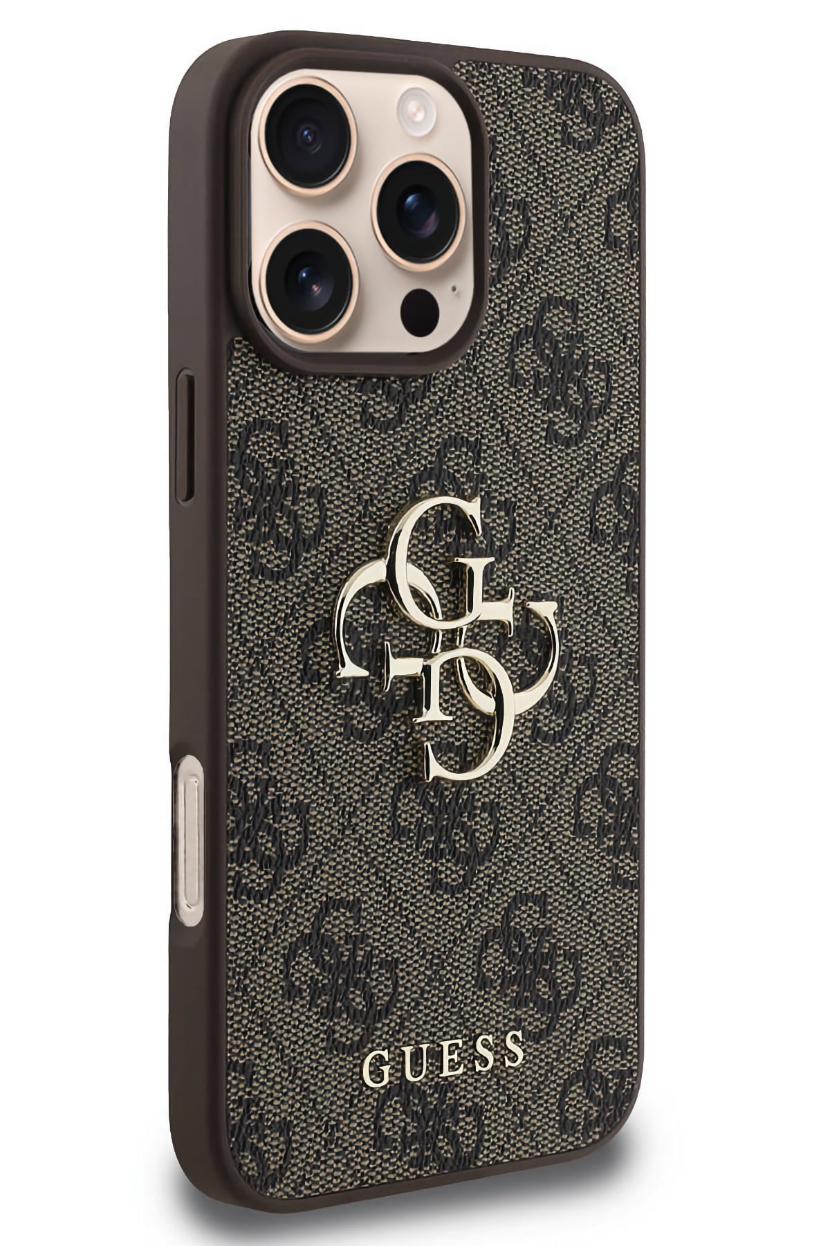 Guess iPhone 16 Pro Max Uyumlu 4G Logolu Deri Kılıf Kahverengi