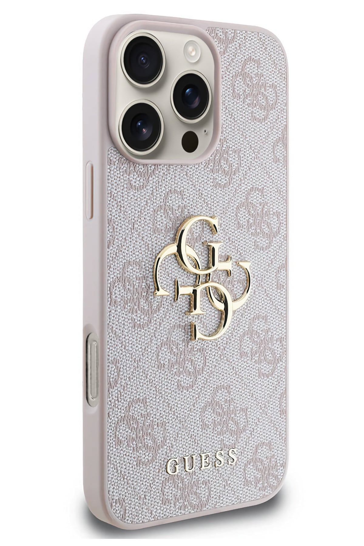 Guess iPhone 16 Pro Max Uyumlu 4G Logolu Deri Kılıf Pembe