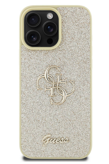 Guess iPhone 16 Pro Max Uyumlu Glitter 4G Logolu Kılıf Gold