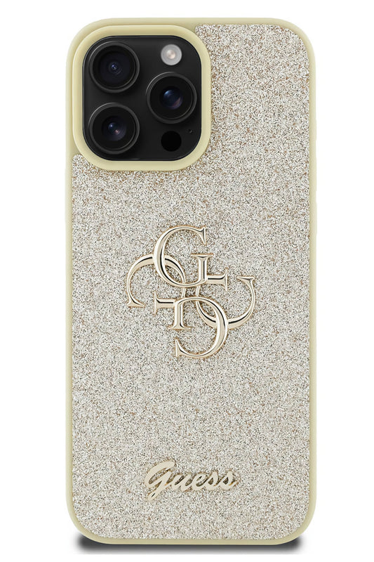 Guess iPhone 16 Pro Max Uyumlu Glitter 4G Logolu Kılıf Gold