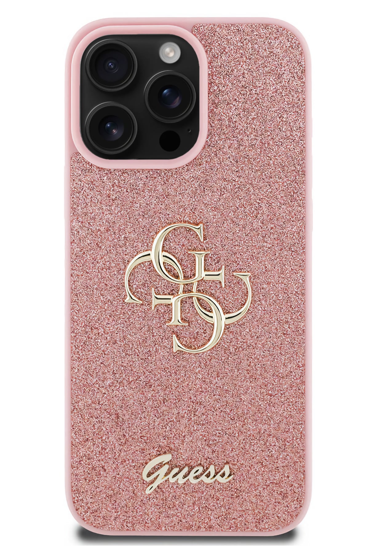Guess iPhone 16 Pro Max Uyumlu Glitter 4G Logolu Kılıf Pembe