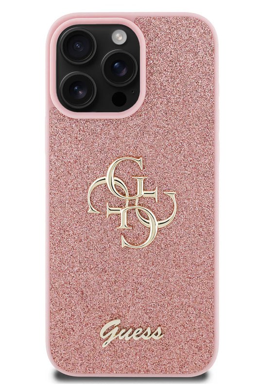 Guess iPhone 16 Pro Max Uyumlu Glitter 4G Logolu Kılıf Pembe