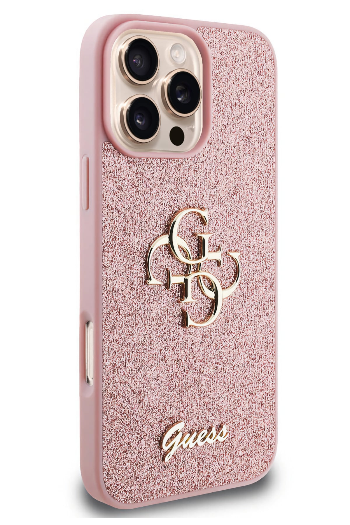 Guess iPhone 16 Pro Max Uyumlu Glitter 4G Logolu Kılıf Pembe