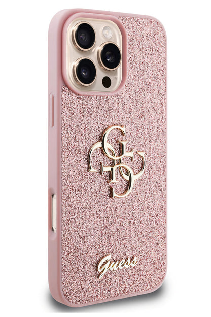Guess iPhone 16 Pro Max Uyumlu Glitter 4G Logolu Kılıf Pembe