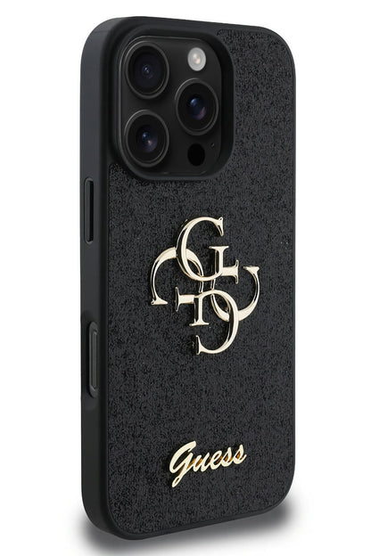 Guess iPhone 16 Pro Max Uyumlu Glitter 4G Logolu Kılıf Siyah
