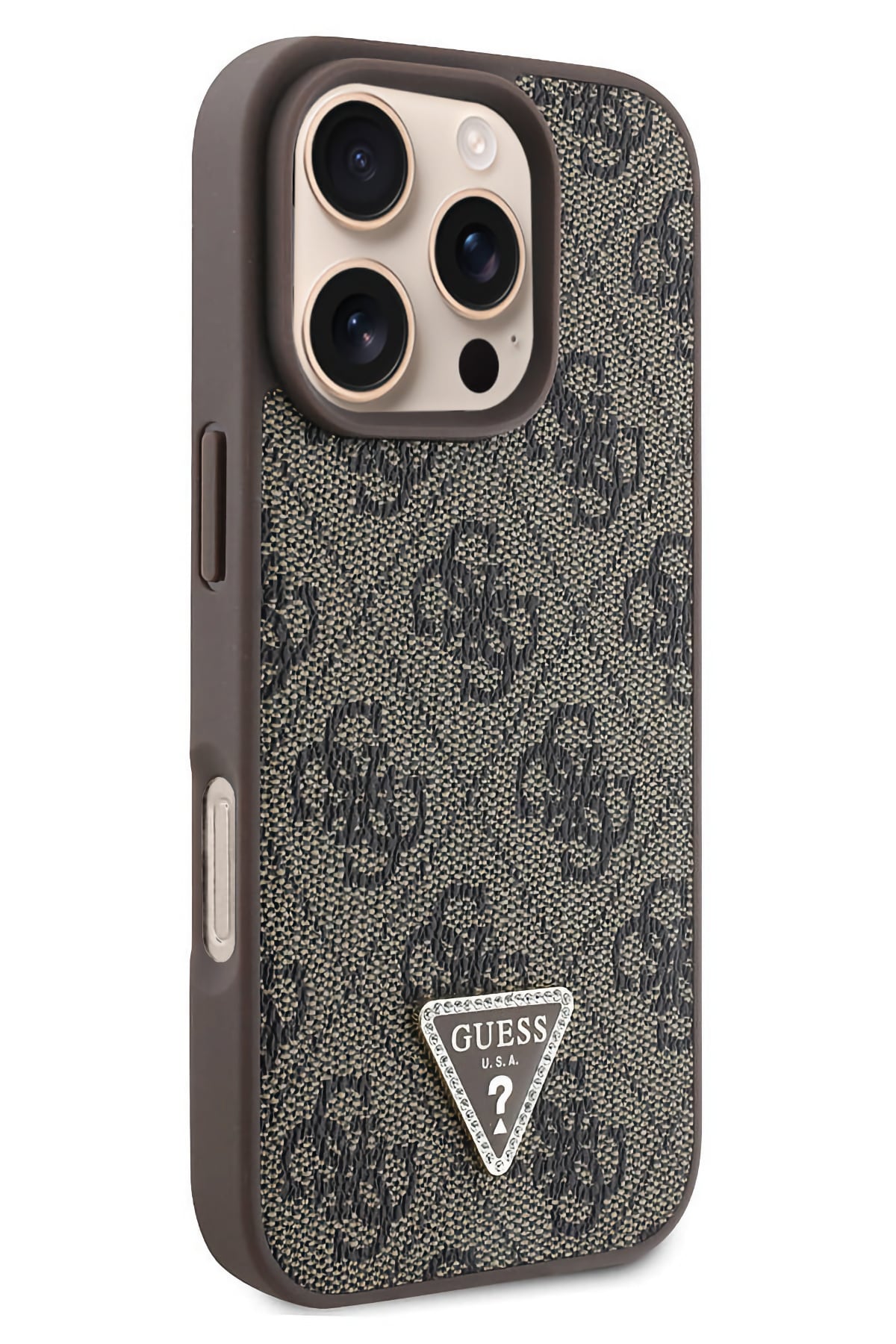 Guess iPhone 16 Pro Uyumlu 4G Desenli Strass Kılıf Kahverengi