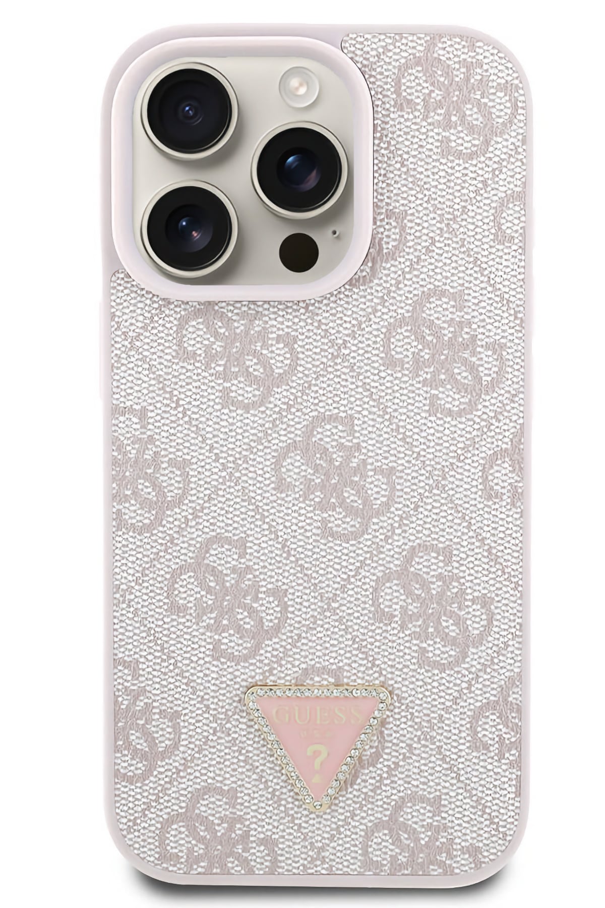 Guess iPhone 16 Pro Uyumlu 4G Desenli Strass Kılıf Pembe