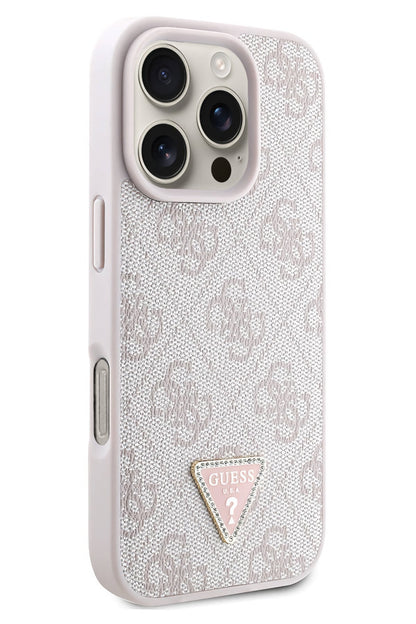 Guess iPhone 16 Pro Uyumlu 4G Desenli Strass Kılıf Pembe