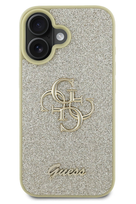 Guess iPhone 16 Uyumlu Glitter 4G Logolu Kılıf Gold