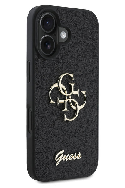 Guess iPhone 16 Uyumlu Glitter 4G Logolu Kılıf Siyah